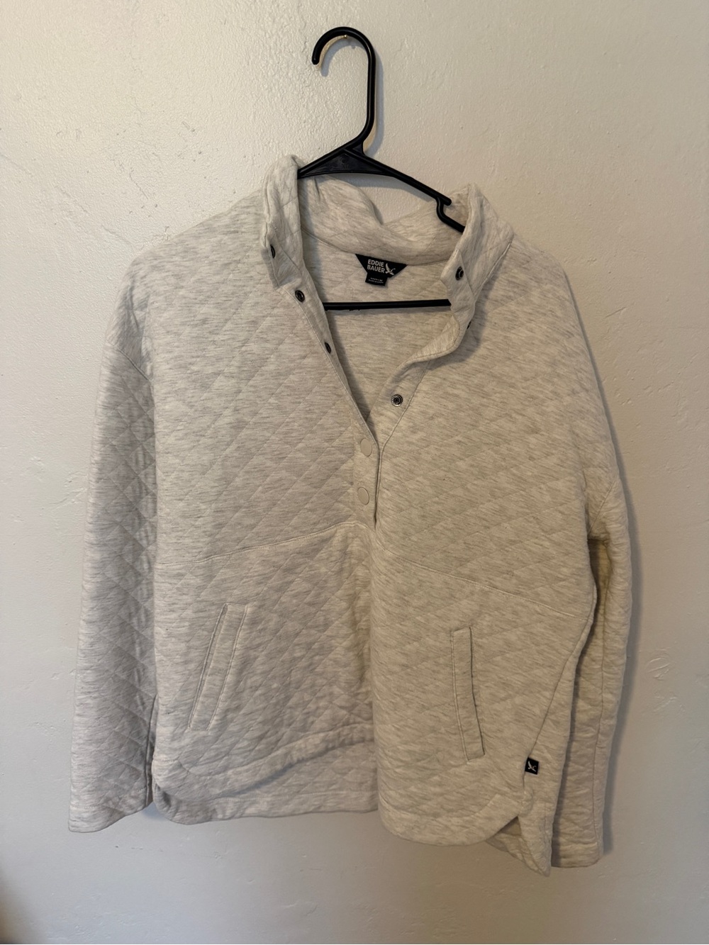 Eddie Bauer Quilted Snap-Neck Sweater Jacket - Light Heather Gray